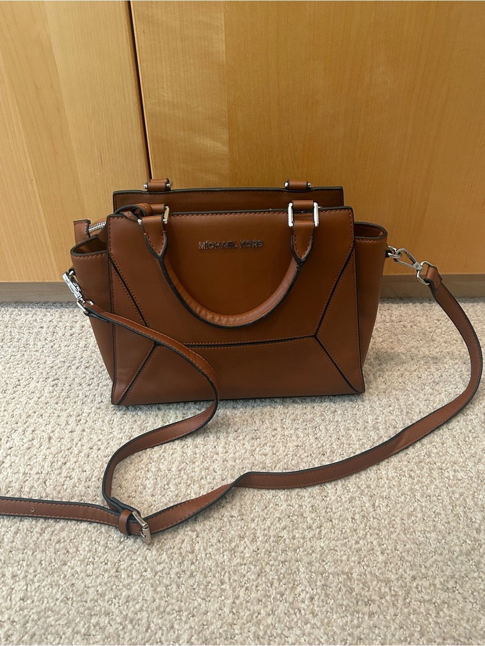 Michael Kors Tan Brown Leather Satchel with Removable Strap